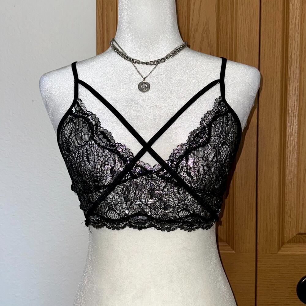 Elegant Moments Lace Bralette Women's Small Black Sexy Lingerie Adjustable Strap